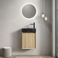 mueble de lavabo - bano - madera contrachapada y marmol - roble blanco y negro 40x22x58cm