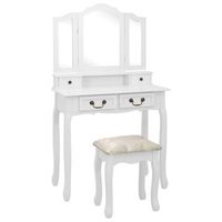 rogal juego de tocador y taburete madera paulownia blanco 80x69x141cm rogal