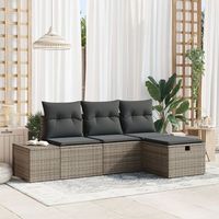 conjunto de sofa de jardin de 4 piezas con cojines ratan poliester gris v5511 unico  gris