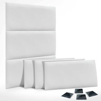 Dhome Juego De 6 Paneles Tapizados De Polipiel Premium Pack Autoadhesivos Para Pared Acústicos Absorbentes Protección (blanco, 60x40cm, X6)