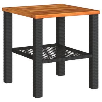 Mesa De Jardín | Mesa De Exterior Ratán Sintético Madera Acacia Negro 40x40x42 Cm