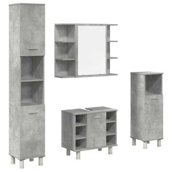 Juego Mueble De Baño | Armarios De Baño 4 Uds Madera Contrachapada Gris Hormigón