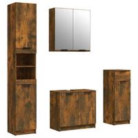 set de muebles de bano 4 uds  armario de bano madera contrachapada roble humo