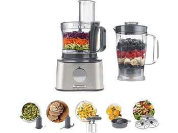 Procesador de alimentos - Kenwood Multipro Compact FDM301SS, 800W, Capacidad 2.1 l, 5 Funciones, 2 Velocidades, discos acero inoxidable, Plata
