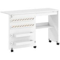 homcom mesa maquina de coser plegable con puerta magnetica 2 compartimentos estante 18 soportes para hilos 5 ruedas blanco   aosom espana