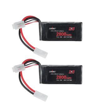 2Pcs URUAV Batería LiPo de 7.4V 2800mAh 25C 2S con Enchufe Tamiya Pequeño para Coche RC