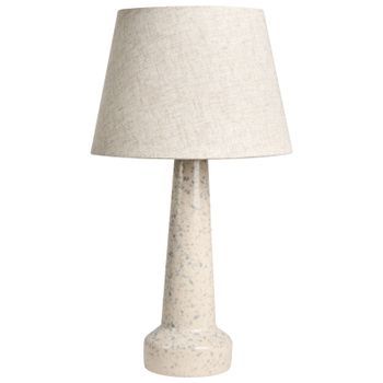 Lámpara De Mesa De Estilo Moderno Base De Porcelana Pantalla De Lino Forma Cilíndrica Lunares Azules Beige Claro Humuya