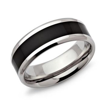Anillo de acero inoxidable refinado con chapado negro iónico