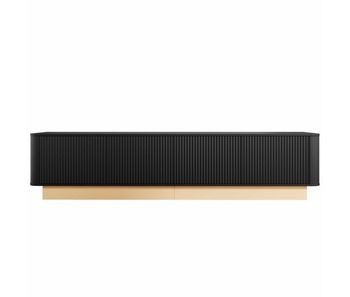 Mueble tv 200 cm - diseño acanalado, 4 puertas, gran capacidad de almacenamiento, estantes ajustables en altura, esquinas redondeadas, estilo moderno minimalista, mdf - negro