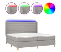 cama box spring con colchon tela y led gris claro 200x200 cm rayas horizontales