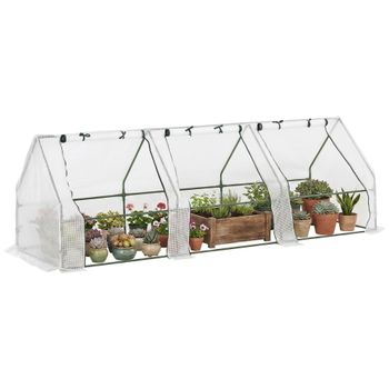 Outsunny Invernadero de Terraza 270x90x90 cm Tipo Caseta de Acero con 3 Ventanas para Cultivo de Plantas Verduras Flores Blanco   Aosom España