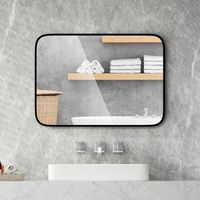 espejo de bano rectangular 70 x 50 x 2 cm montado en pared con marco de aluminio negro