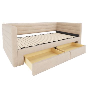 Cama Plegable 3 En 1 De 90x190 Cm, Individual, Con Cajones, Somier De Láminas, Algodón Y Lino, Color Beige, Sin Colchonetas.
