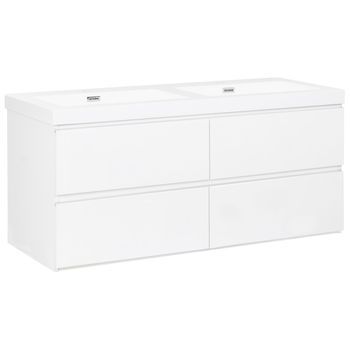 Mueble De Pared Para Baño Con Doble Lavabo De Mdf 4 Cajones 120 X 46 Cm Blanco Cardiel