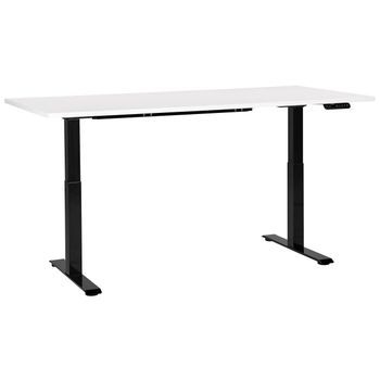 Escritorio De Altura Regulable Eléctrico Oficina Moderna Patas Cuadradas 180 X 80 Cm Tablero Blanco Soporte De Acero Negro Destines