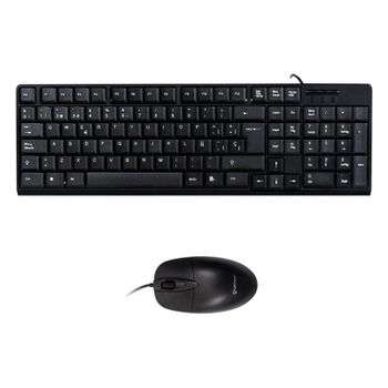 Teclado de membrana Negro Layout Español con ratón óptico 1200 DPI USB Kit oficina