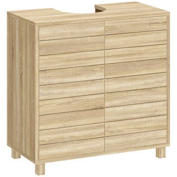 Mueble Bajo Lavabo De Baño De Mdf Y Melamina Homcom Con Puertas De Listones Y Estante Ajustable, 60 X 30 X 60 Cm – Efecto Madera Natural