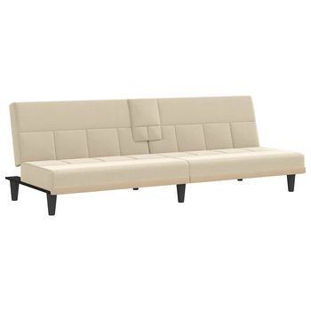 Sofá Cama Con Portavasos Tela Crema Vidaxl
