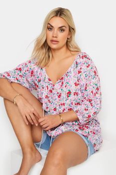 Yours Blusa Boho Rosa De Flores, Mujer Curvy Y Tallas Grandes, Yours