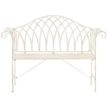 Banco De Jardín De Metal Blanco 130 Cm 2 Plazas Reposabrazos Vintage Milazzo