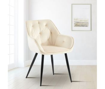 Silla de comedor cassis con funda de terciopelo crema 58x56x81 cm