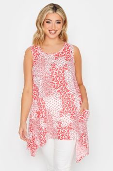 Yours Top Asimétrico Con Bolsillos De Flores Rojas, Mujer Curvy Y Tallas Grandes, Yours