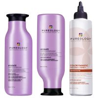pureology hydrate shampoo conditioner and top coat  tone routine for neutralising and hydrating copper hair