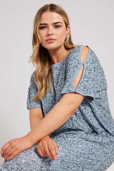 Luxe Vestido Joya Azul Acero, Mujer Curvy Y Tallas Grandes, Luxe: Ultimate Embellishment