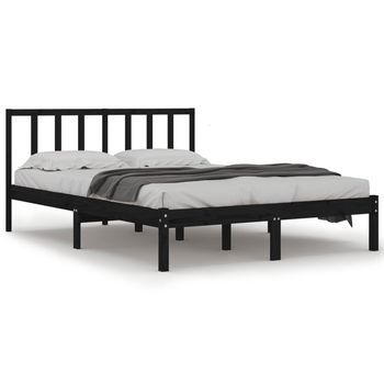 Estructura De Cama Madera Maciza De Pino Negra 150x200 Cm Vidaxl