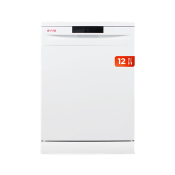 EVVO Lavavajillas 60 cm D1, 12 Cubiertos, 5 Programas, Bandeja ajustable, Panel oculto, Blanco/Inoxidable