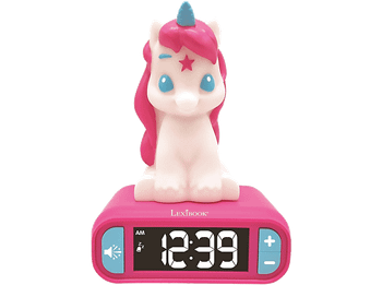 Despertador - Lexibook Unicornio, Pantalla LCD Retroiluminada, 6 Tonos, Rosa