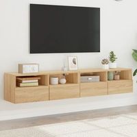 2 uds muebles tv de pared  mueble de salon  armario tv madera roble sonoma 80x30x30 cm cfw780178