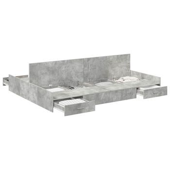 Cama Matrimonial | Cama Para Adulto | Cama Con Almacenamiento Con Cabecera Gris Concreto 140 X 200 Cm
