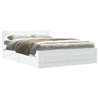 Cama De Matrimonio | Cama De Adulto | Estructura Cama Con Cabecero Madera Ingeniería Blanco 120x190cm