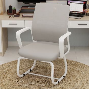 Silla De Oficina - Mueble Para Hogar - Metal Y Malla - Gris Y Blanco (45.00x55.00x90.00cm)