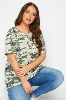Yours Camiseta Verde Estampado Camuflaje, Mujer Curvy Y Tallas Grandes, Yours