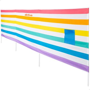 Aktive - Paravientos playa, 360x85 cm, multicolor, tejido poliéster, estructura acero, incluye 4 varillas, protección UV30, bolsillo, funda de transporte con asa, cortavientos para la playa plegable