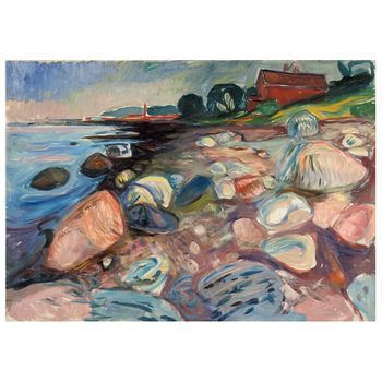 Legendarte - Cuadro Lienzo, Impresión Digital - Costa Con Casa Roja - Edvard Munch - Decoración Pared Cm. 50x70