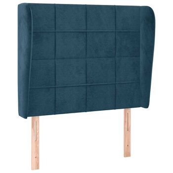 Cabecero Cama | Panel De Cabecera Con Orejas De Terciopelo Azul Oscuro 103x23x118/128 Cm
