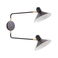 lampara de pared moderna aplique 2 luces iluminacion pantalla tambor metal acero ajustable con elementos dorados negro kadassa