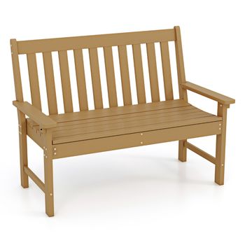 Costway Banco Madera de HDPE con Respaldo y Reposabrazos para Terraza Balcón Asiento de 2 Personas Resistente Intemperie 132 x 65 x 91 cm