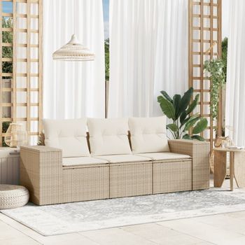 Conjunto De Sofás De Jardín Con Cojines Beige 3 Uds | Mueble Jardin Mesa Y Sillas Ratán Pe Cfw994873