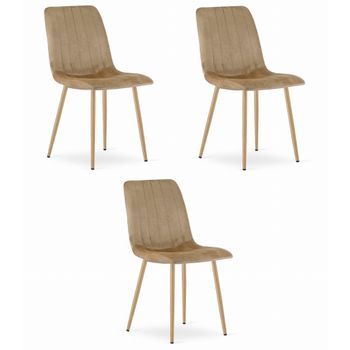 Set De 3 Silla De Comedor Tela De Terciopelo Valora Jewa Asiento De Terciopelo Marrón