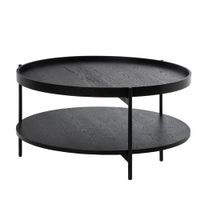 mesa auxiliar de madera con doble tablero y patas negras negro