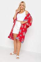 yours kimono viscosa rojo de flores mujer curvy y tallas grandes yours