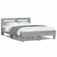 cama matrimonial  cama para adultos  cama con cabecero madera de ingenieria gris sonoma 135x190 cm