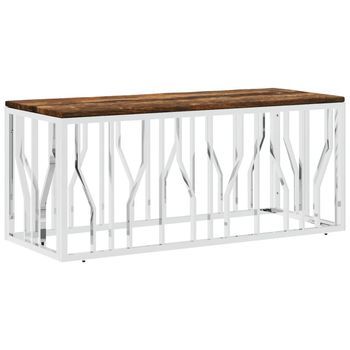 Mesa De Centro，mesa Auxiliar，mesa De Café Acero Inoxidable Y Madera Maciza Reciclada