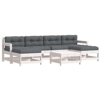 Juego De Muebles Jardín 7 Piezas Y Cojines Madera Maciza Blanco Vidaxl