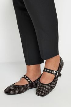 Merceditas Negras Con Strass En Ancho Especial