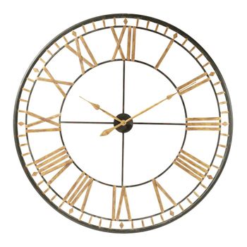 Reloj de pared en acero dorado y negro, D. 120 cm